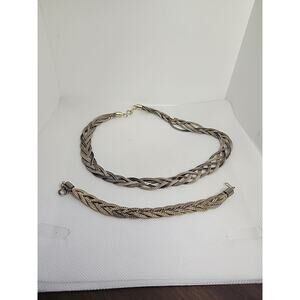 17.5" Vintage 5 Strand Silver Over Copper Necklace W/bracelet 6.25" Set Korea